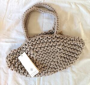 $150 NWT Munai Handmade Crochet Cord Tote Bag 14x8 Luxury Beige Woven Handbag